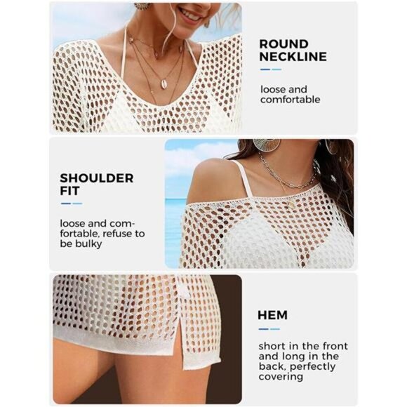 Summer Beach Cover Up Dress, Crochet Bathing Suit Coverups - Picture 2 of 7